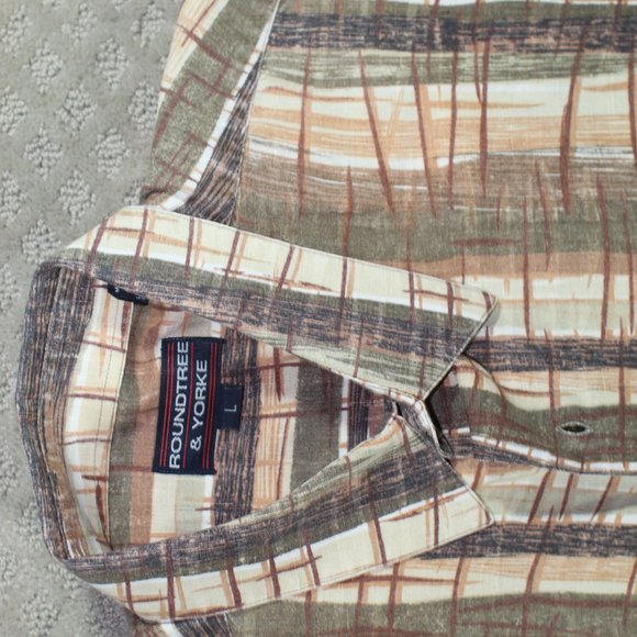 Rountree & Yorke Brown and Cream Patterned SS Button Down Casual Shirt - Picture 2 of 4